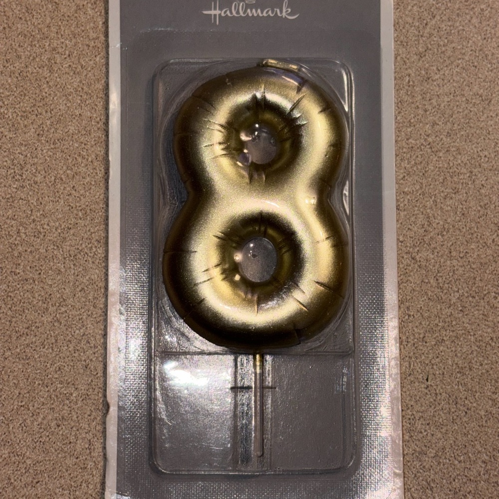 NEW Hallmark Candle No. 8 Gold Golden Balloon 2.5 Inches Birthday Topper